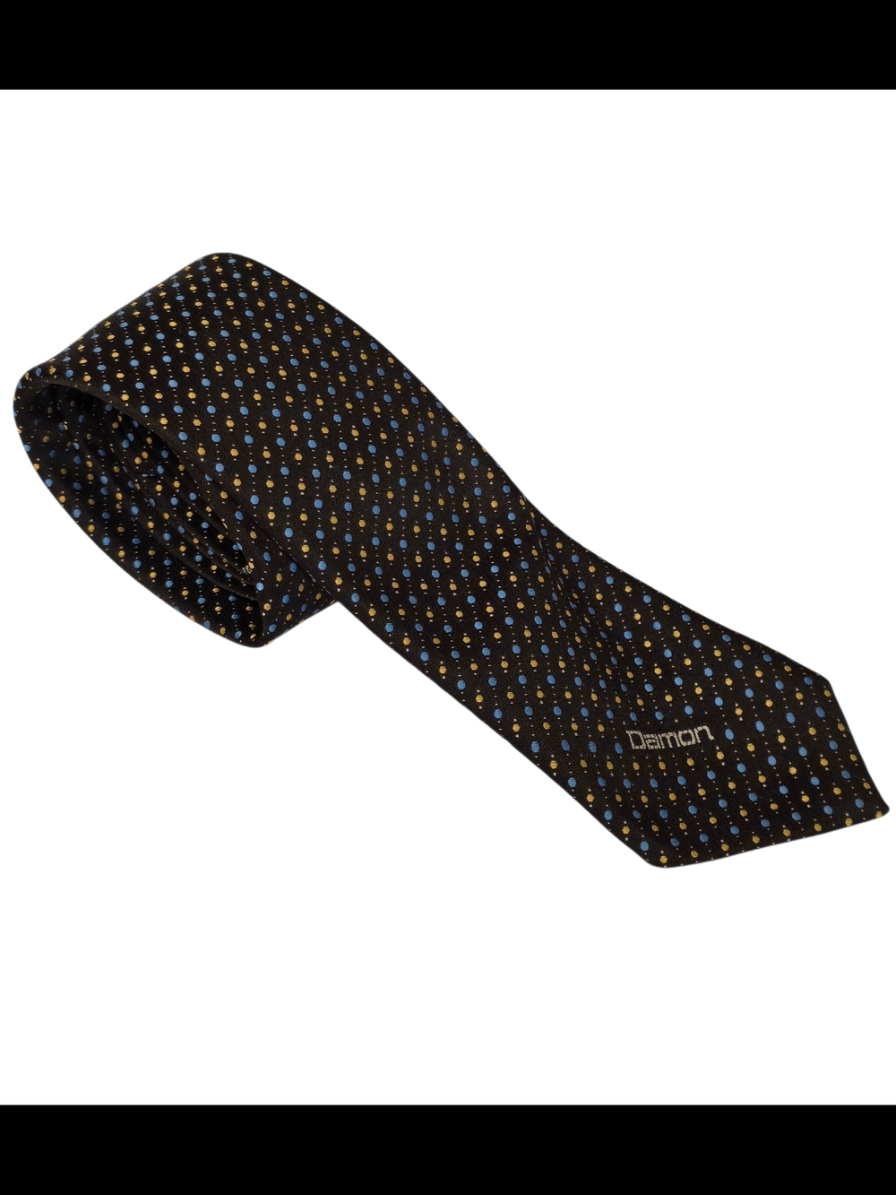 Damo Vintage Black  Tie with Blue and Gold Dot Pattern